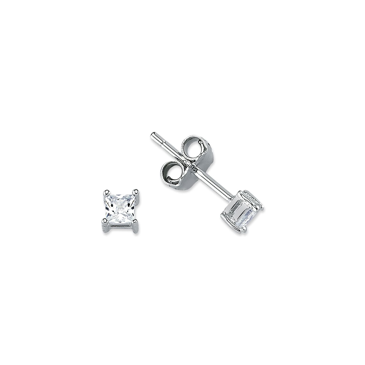 925 Silver 3mm Cubic Zirconia Set Studs Square