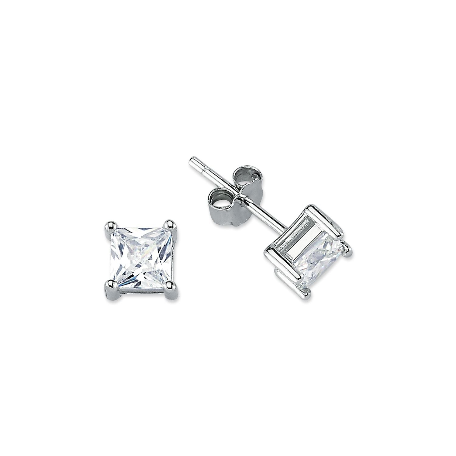925 Silver 5mm Cubic Zirconia Set Studs Square