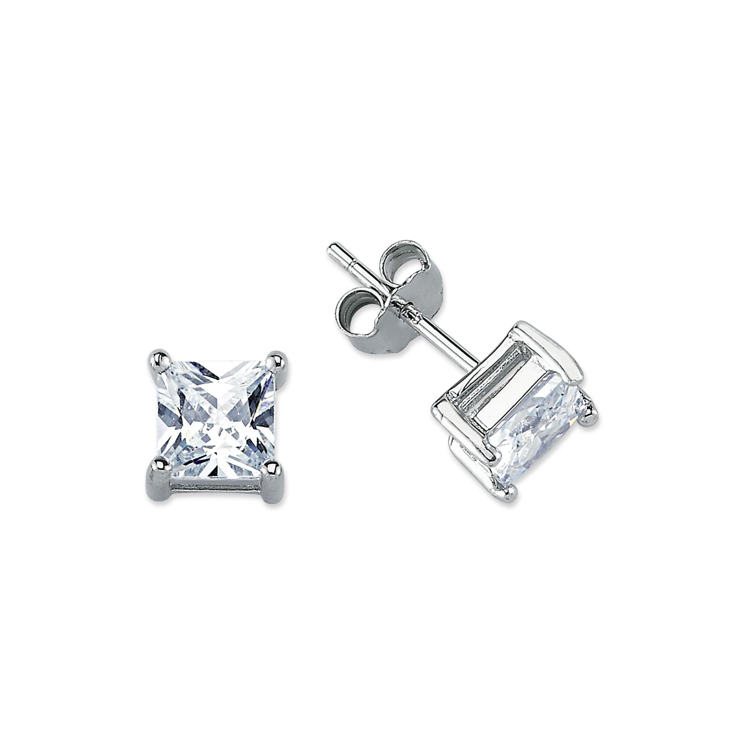 925 Silver 6mm Cubic Zirconia Set Studs Square
