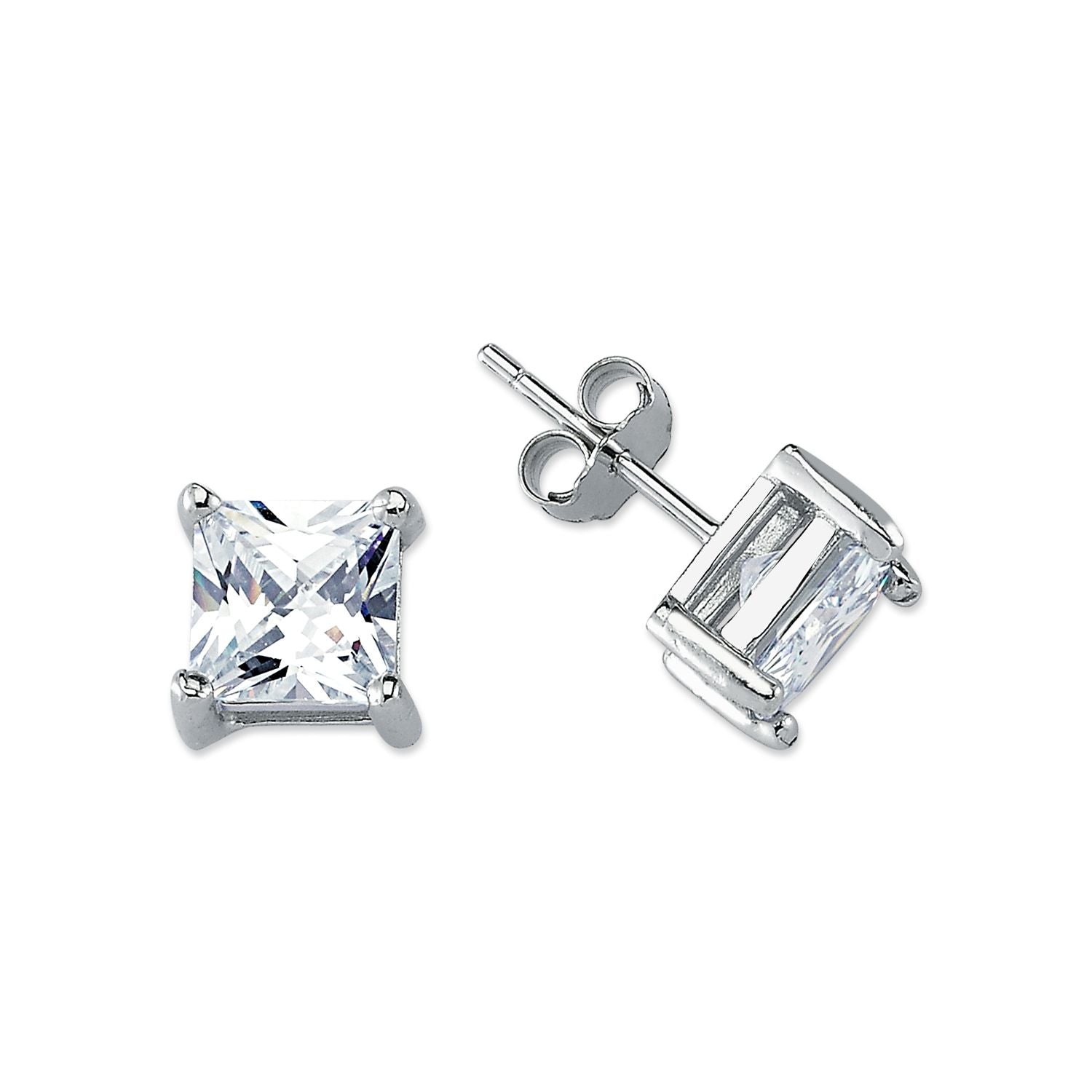 925 Silver 7mm Cubic Zirconia Set Studs Square
