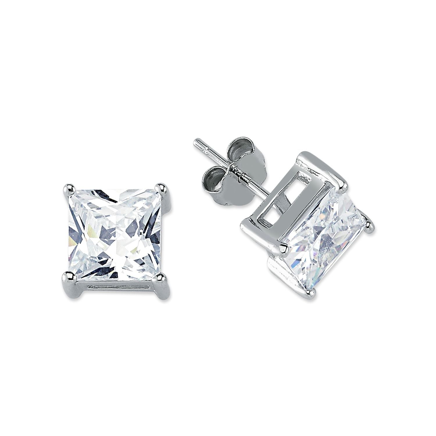 925 Silver 8mm Cubic Zirconia Set Studs Square