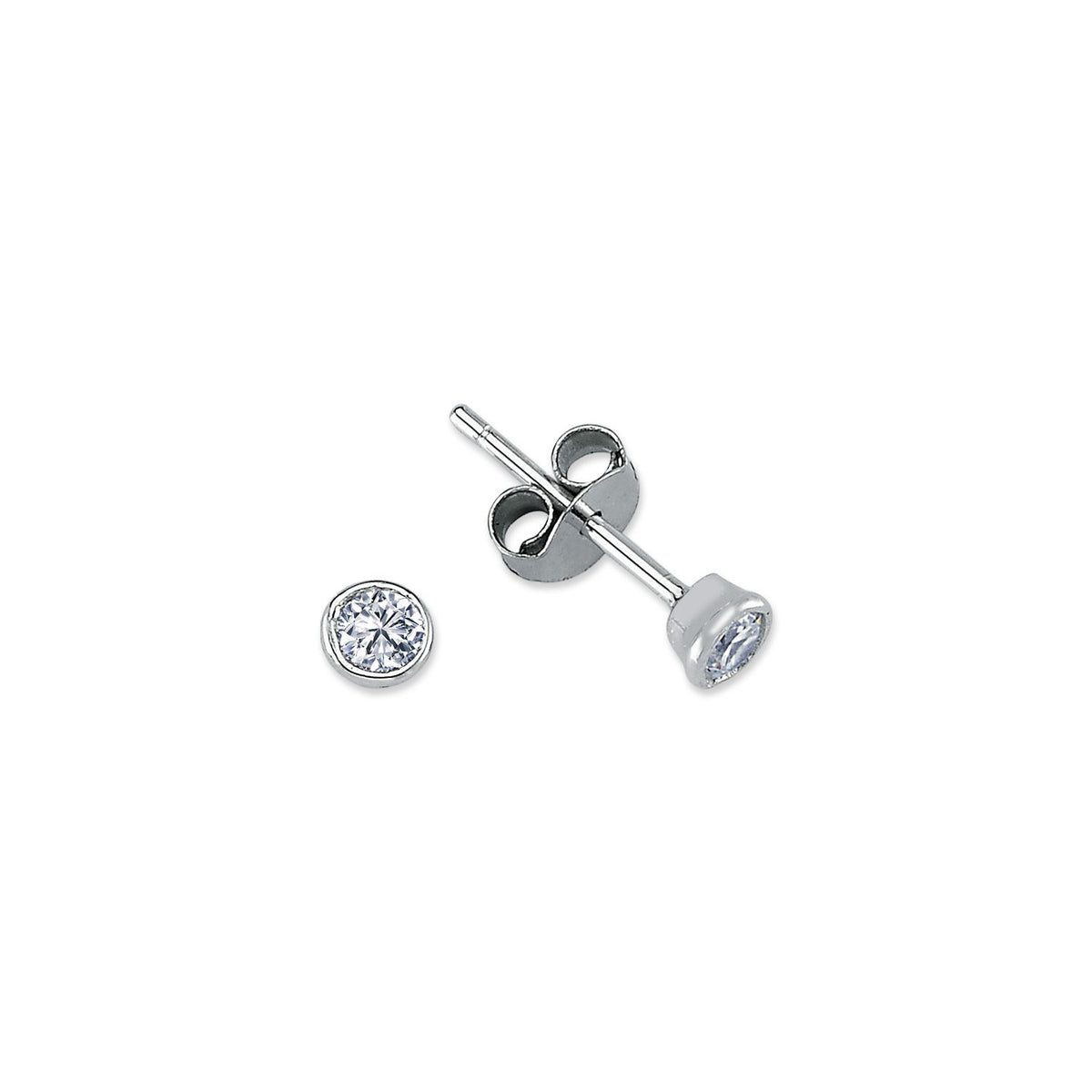 925 Silver 4mm Cubic Zirconia Set Rub Over Stud Earrings