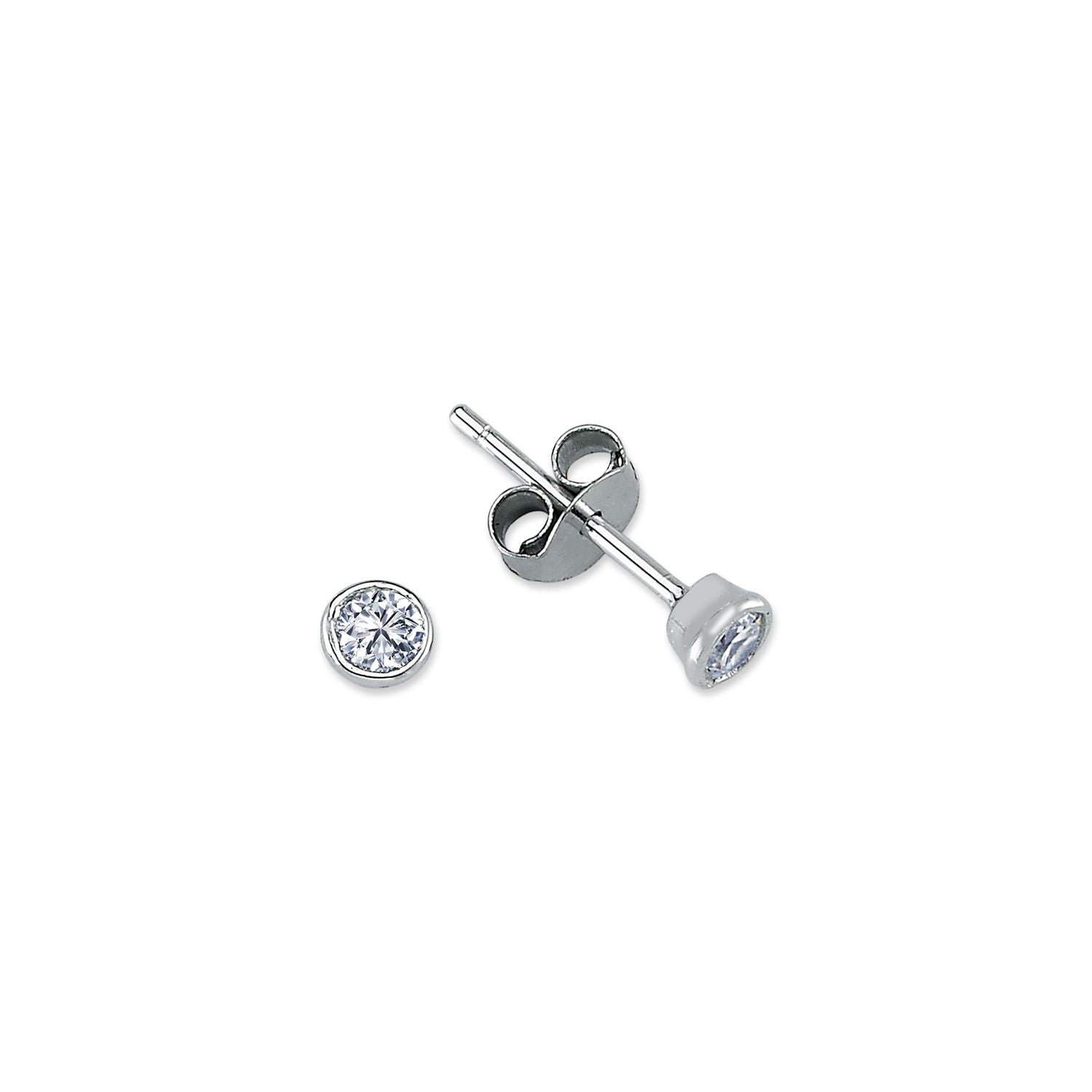 925 Silver 4mm Cubic Zirconia Set Rub Over Stud Earrings