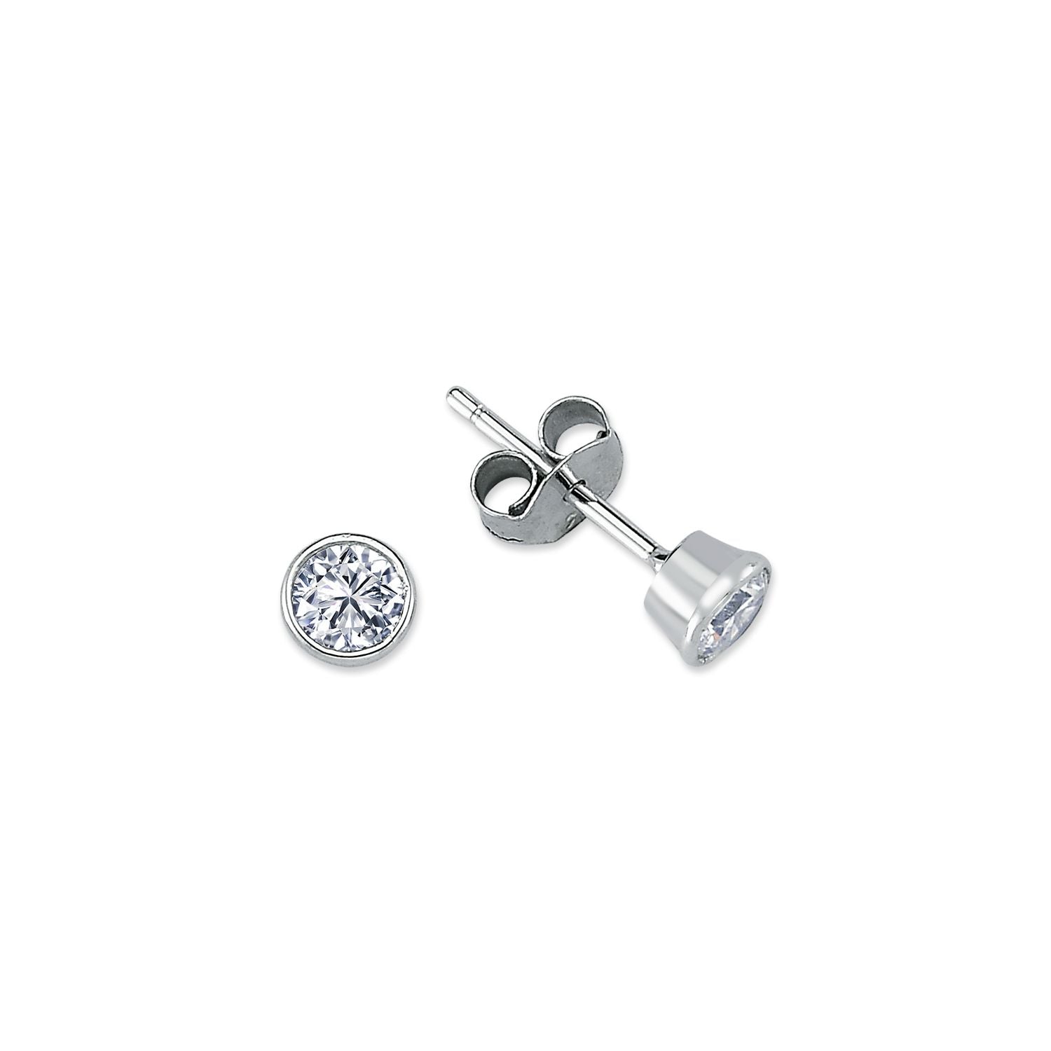 925 Silver 5mm Cubic Zirconia Set Rub Over Stud Earrings