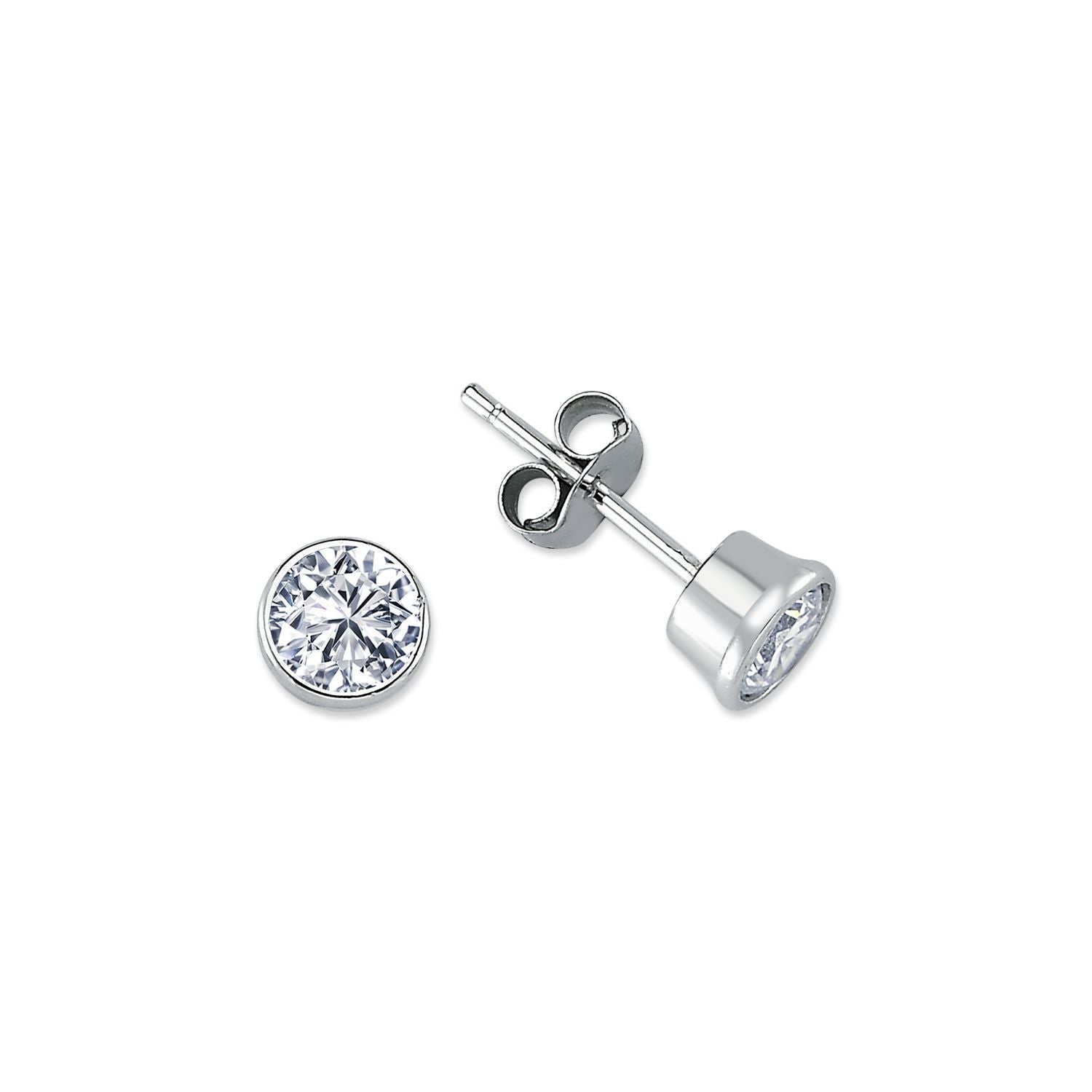 925 Silver 6mm Cubic Zirconia Set Rub Over Stud Earrings