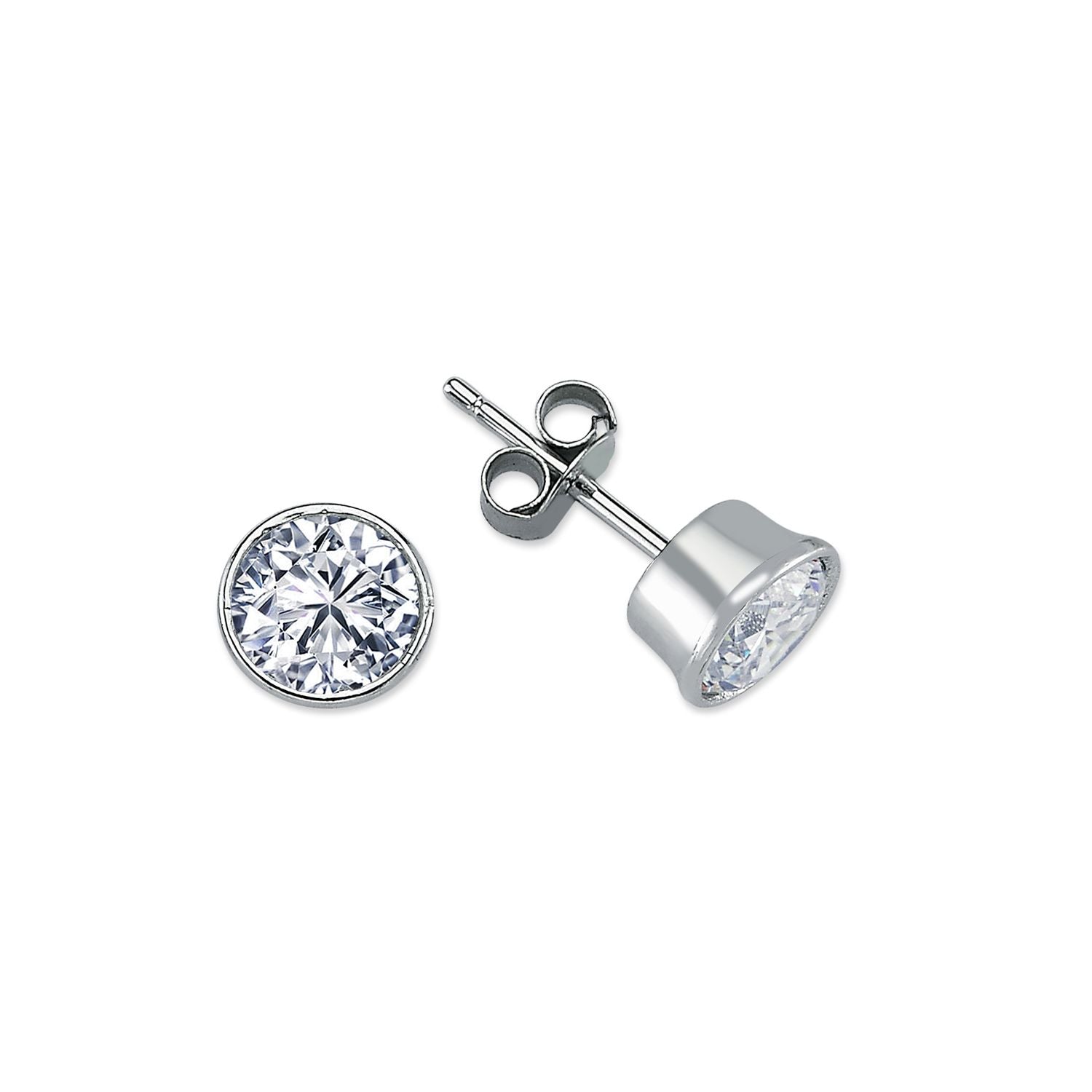 925 Silver 7mm Cubic Zirconia Set Rub Over Stud Earrings