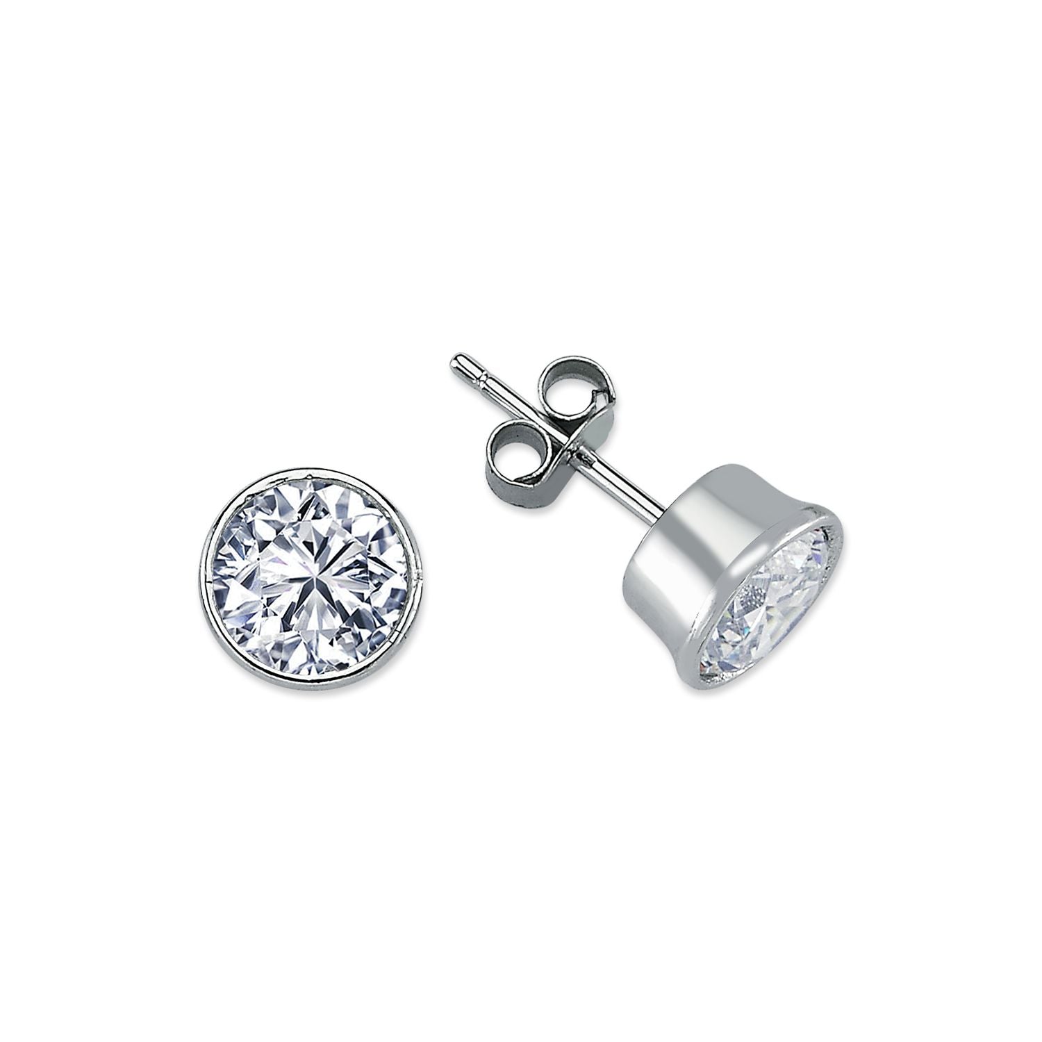 925 Silver 8mm Cubic Zirconia Set Rub Over Stud Earrings