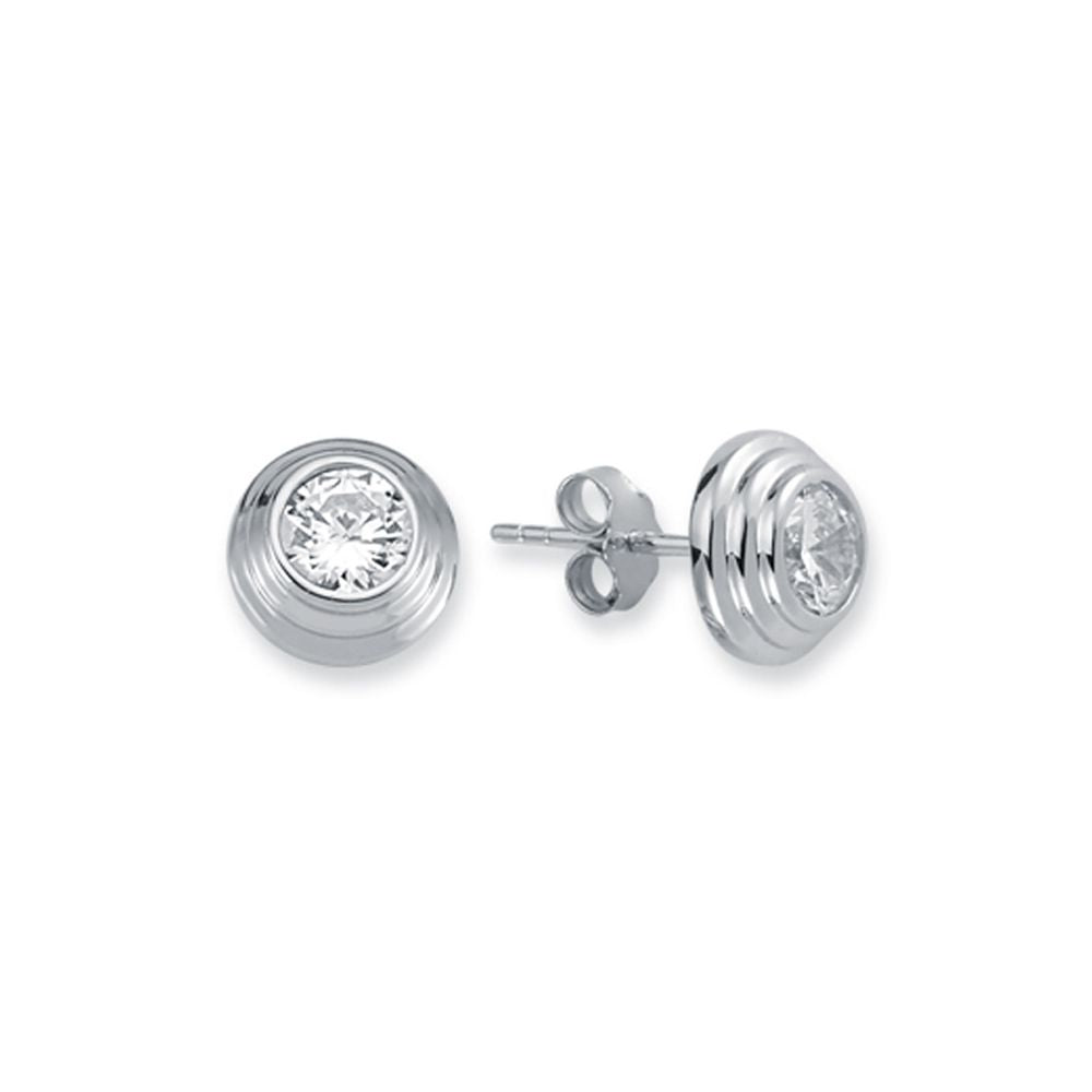 AES115A | 925 Silver Tiered Wedding Cake Solitare 4mm CZ Set Stud Earrings