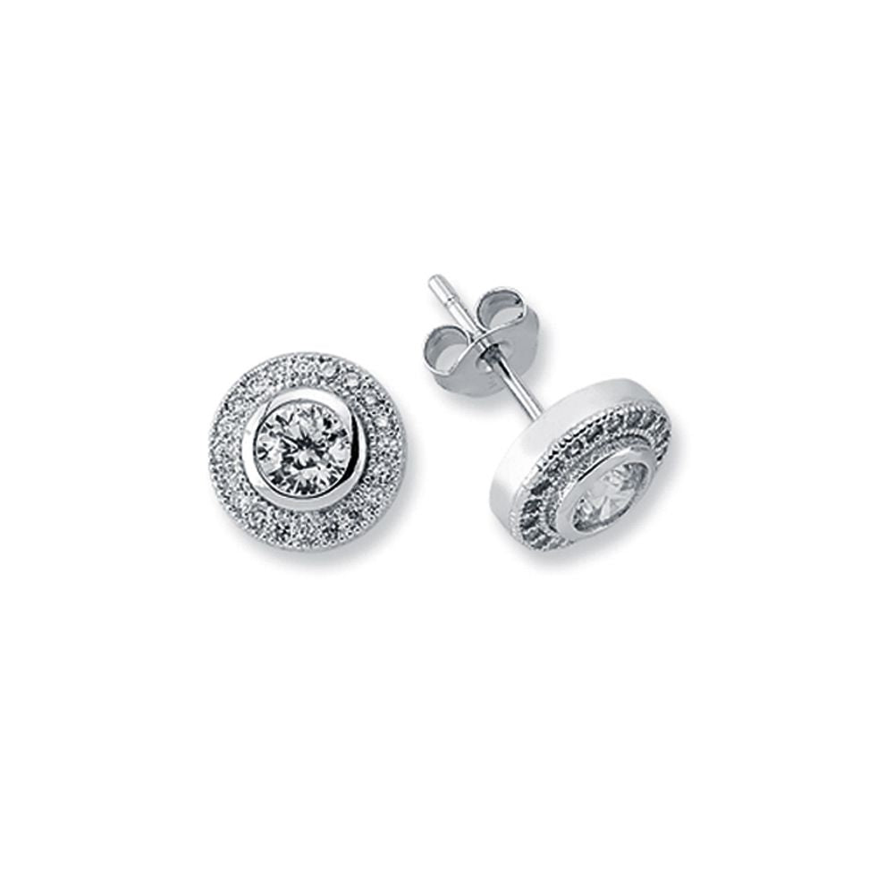925 Silver 5mm Cubic Zirconia Set Solitaire Halo Stud earrings