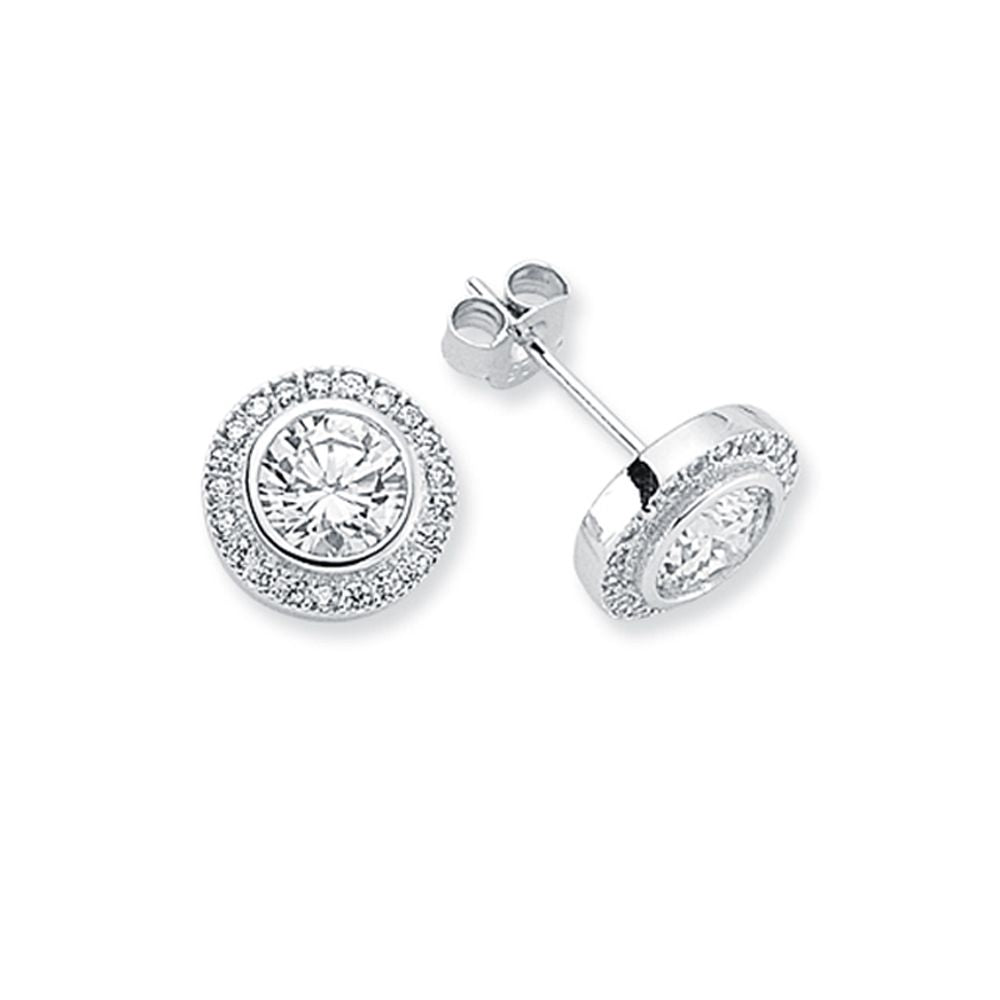 925 Silver 7mm Cubic Zirconia Set Solitaire Halo Stud earrings