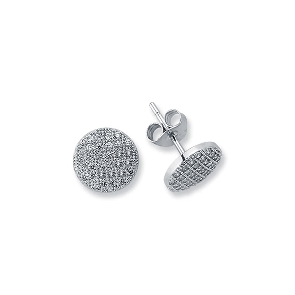 925 Silver Cubic Zirconia Pave Set Button Stud Earrings