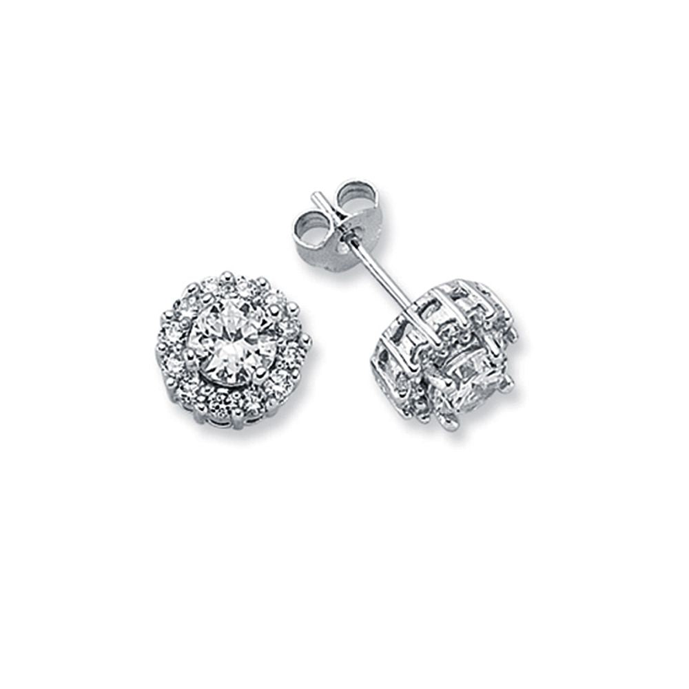 925 Silver Cubic Zirconia Set Round Cluster Stud earrings