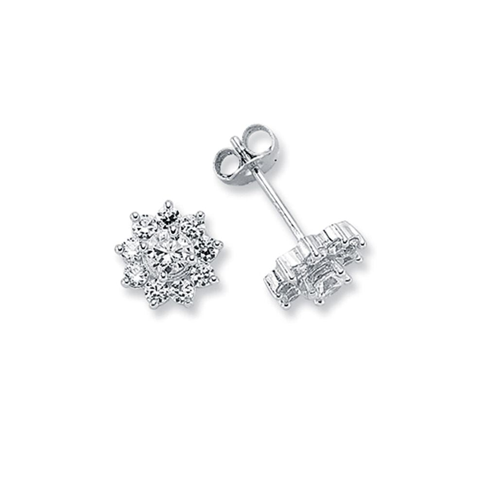 925 Silver Cubic Zirconia Set 10x1 Cluster Stud Earrings