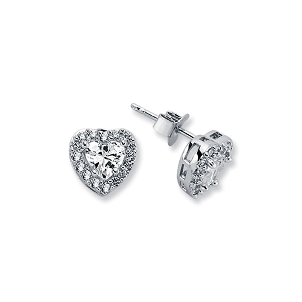 925 Silver Cubic Zirconia Set Heart Shape Cluster Stud earrings