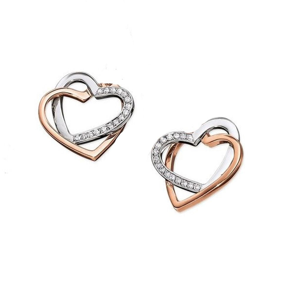 925 Silver Bi Colour Cubic Zirconia Set Double Heart Studs