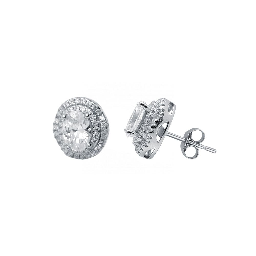 925 Silver Cubic Zirconia Set Halo Studs