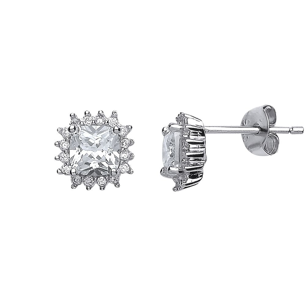 925 Silver Square Cubic Zirconia Set Cluster Studs