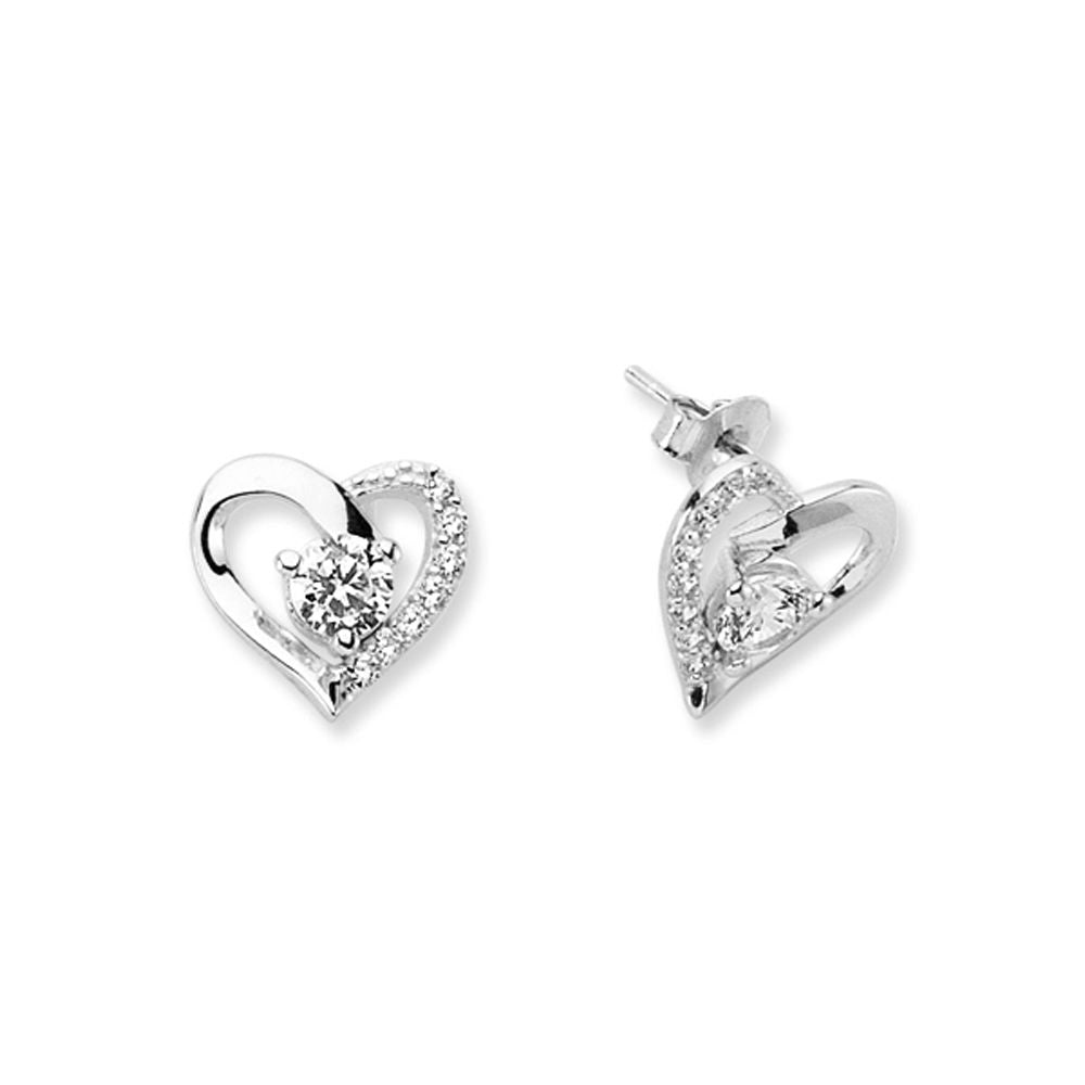 925 Silver Cubic Zirconia Set Heart Studs