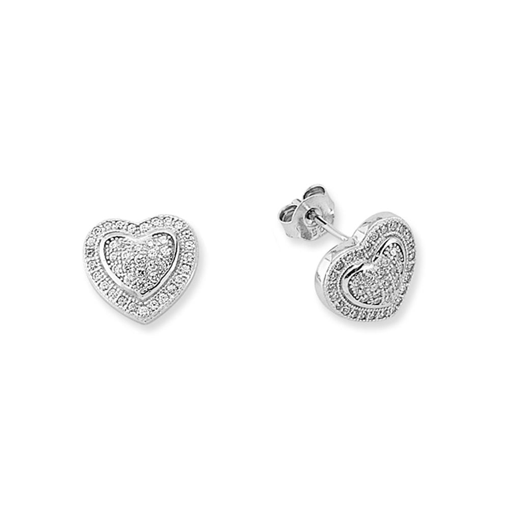 925 Silver Cubic Zirconia Set Heart Studs
