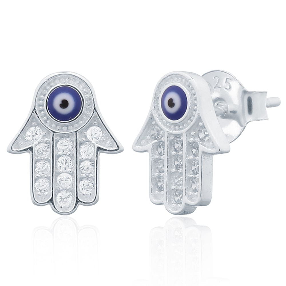 925 Silver Cubic Zirconia Set Hamsa Earrings