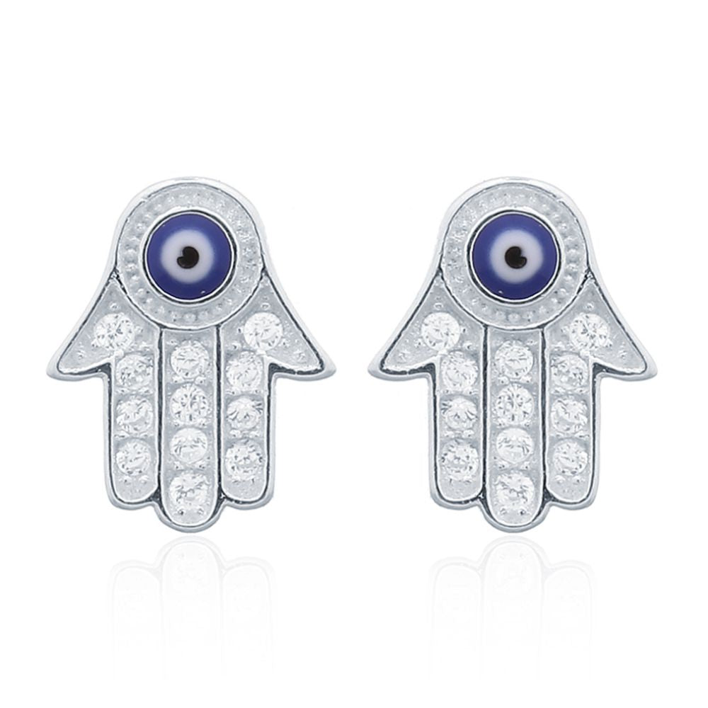 925 Silver Cubic Zirconia Set Hamsa Earrings