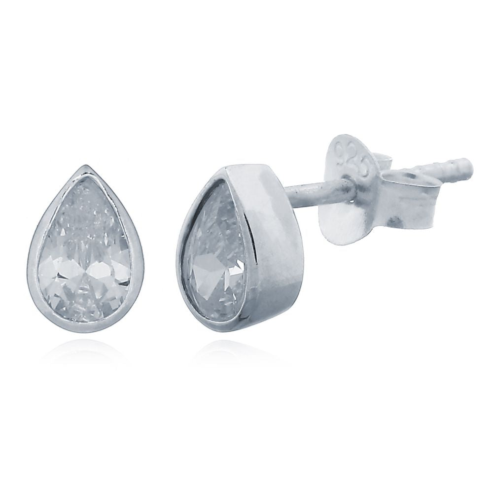 925 Silver Cubic Zirconia Set Tear Drop Studs