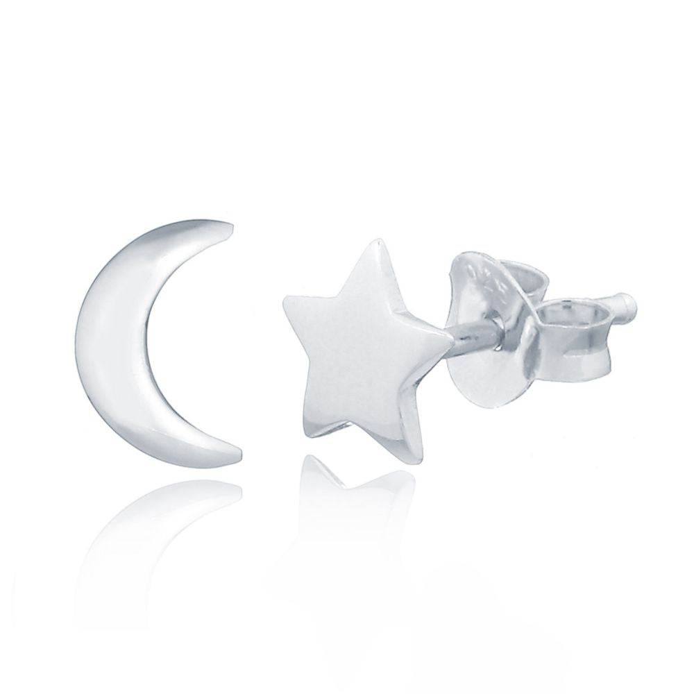 925 Silver Moon & Star Stud Earrings