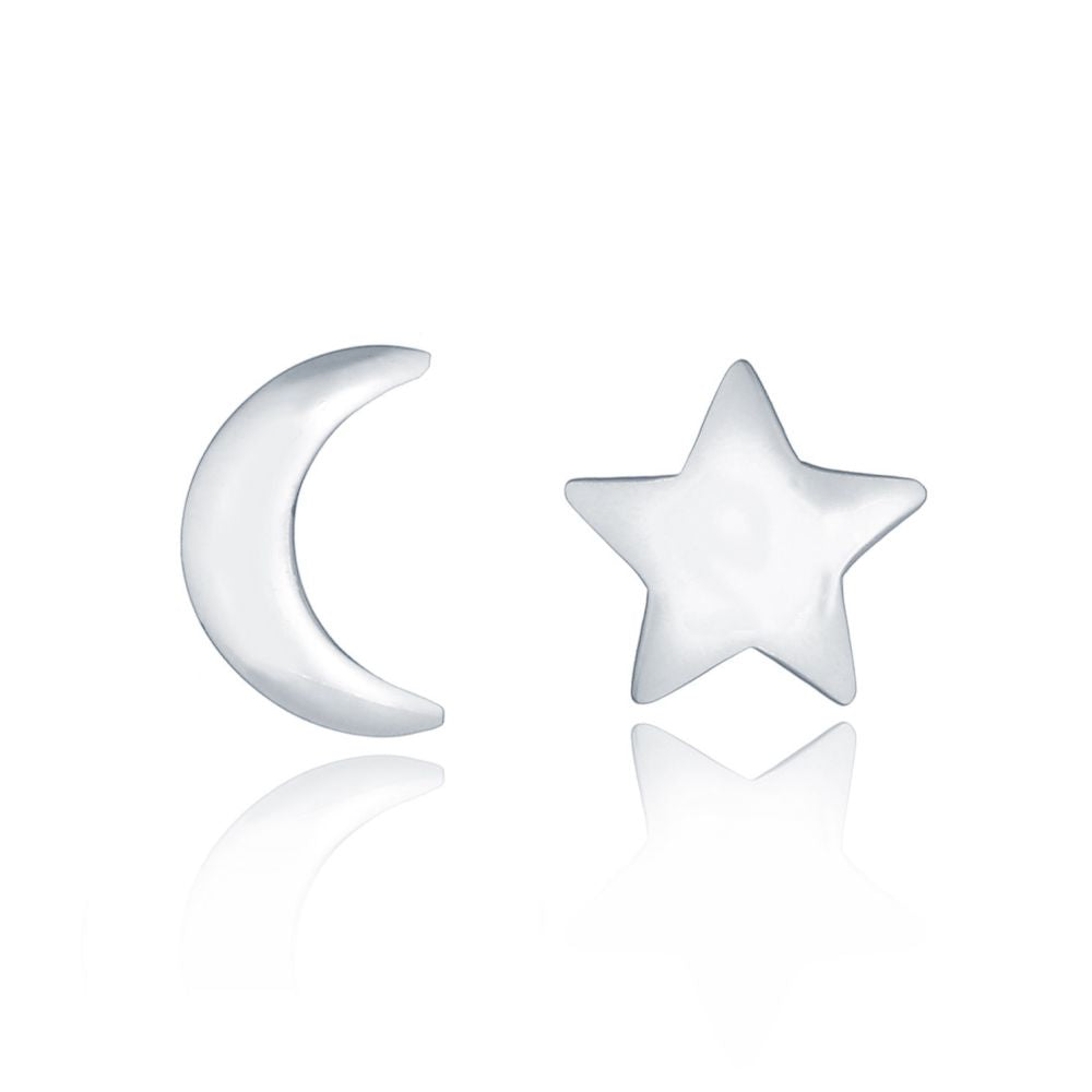 925 Silver Moon & Star Stud Earrings