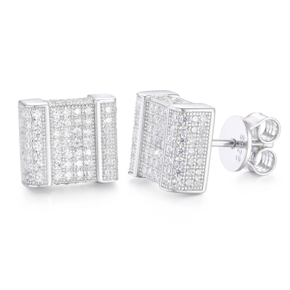 925 Silver Cubic Zirconia Set Square Cluster Studs