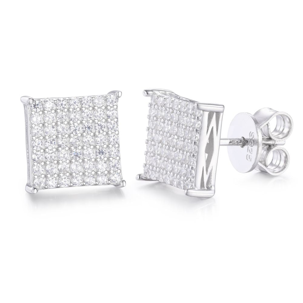 925 Silver Cubic Zirconia Set Square Cluster Studs
