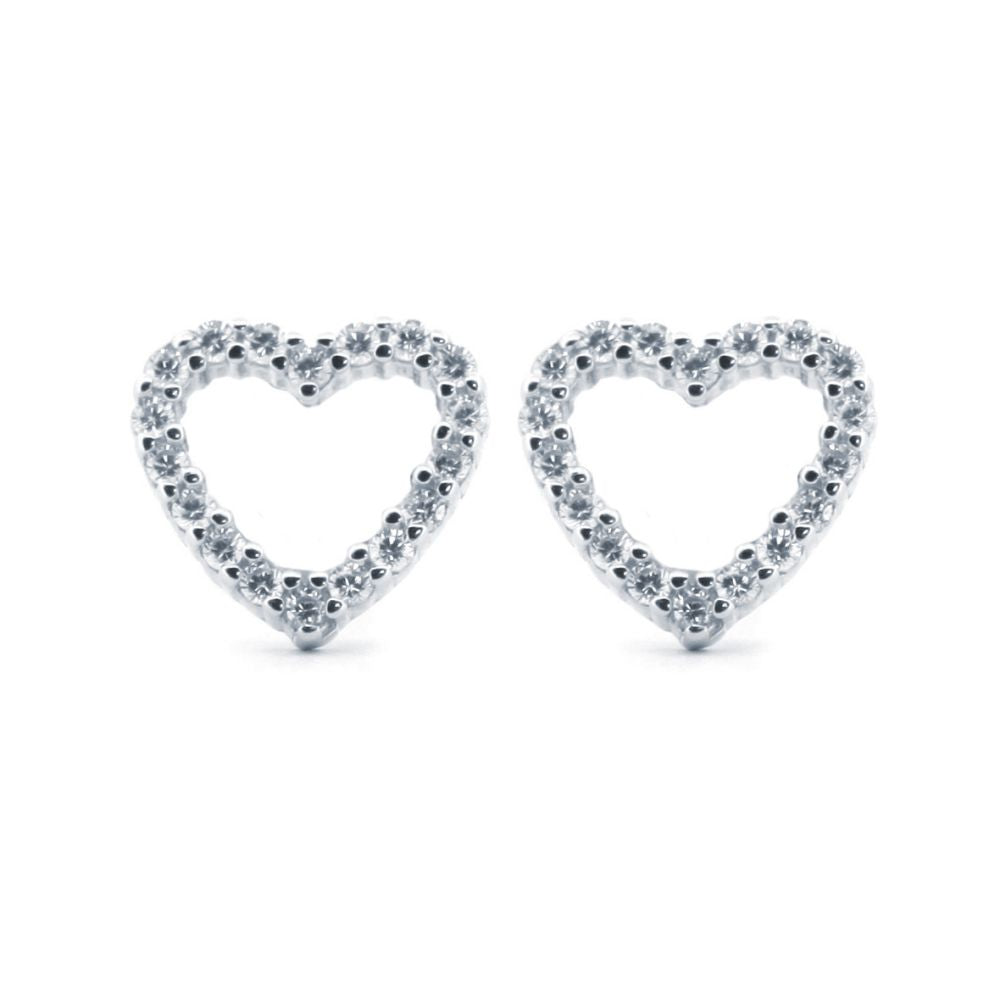 925 Silver Rhodium Plated Cubic Zirconia Set Heart Studs