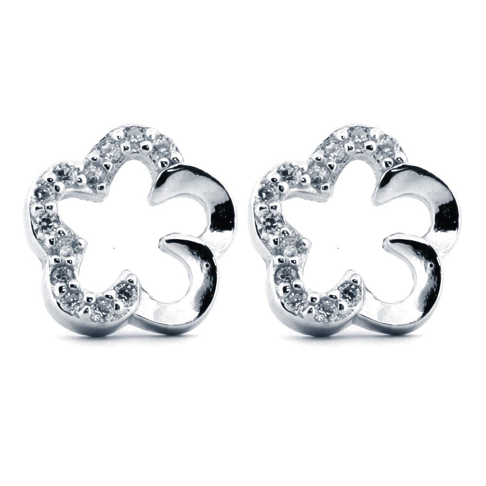 925 Silver Rhodium Plated Cubic Zirconia Set Clover Studs