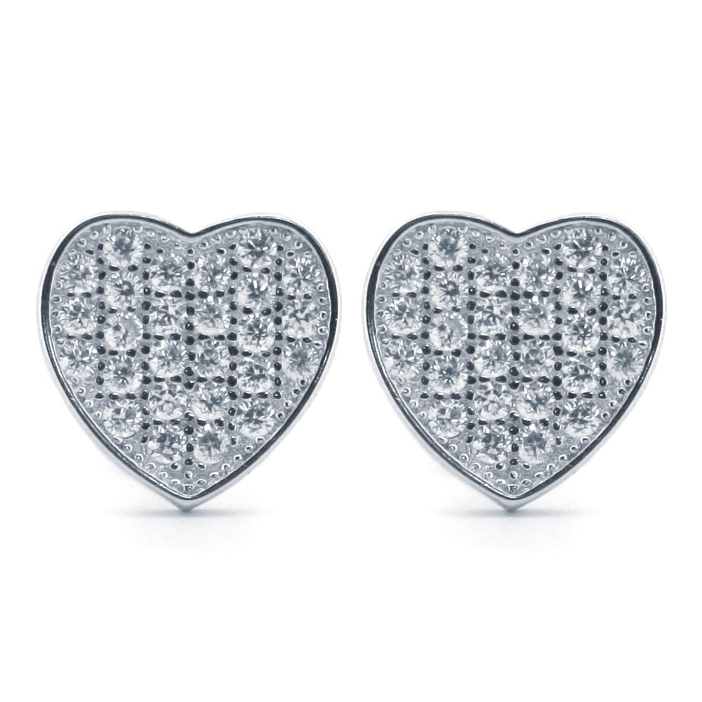925 Silver Rhodium Plated Cubic Zirconia Set Heart Studs