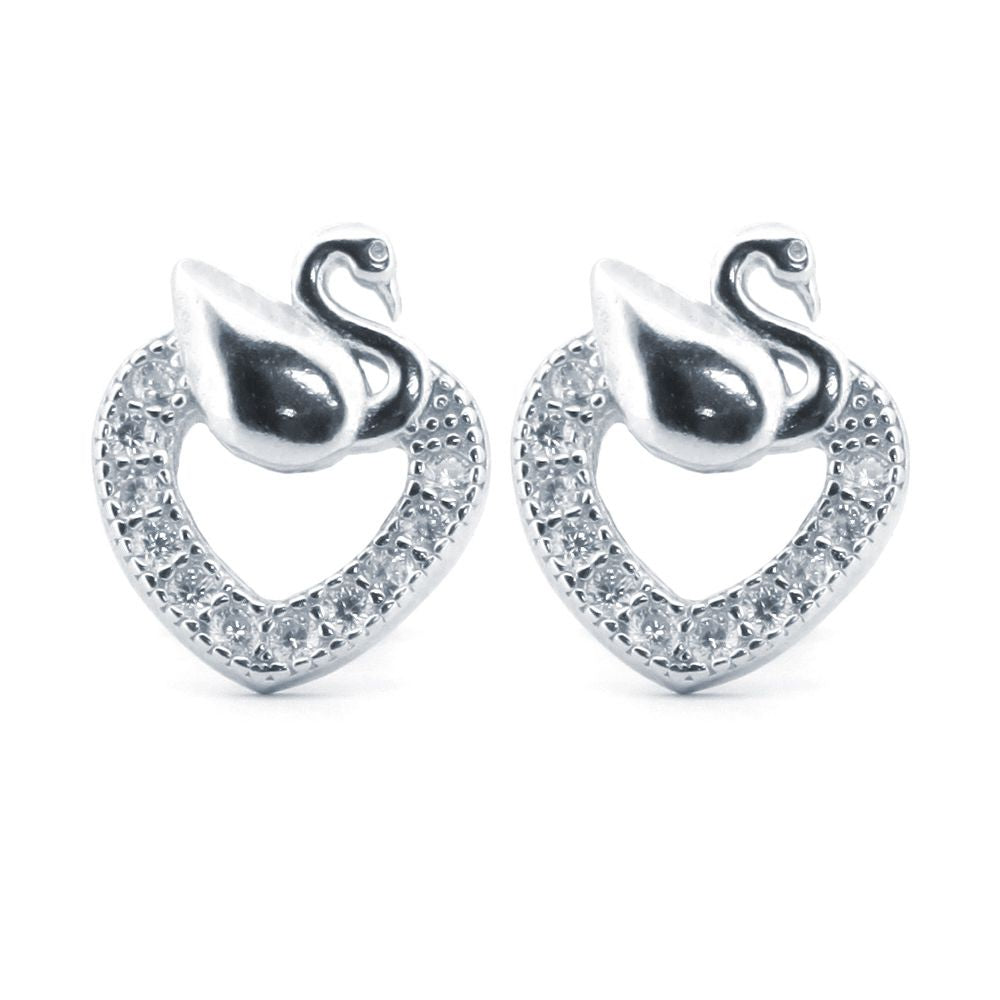 925 Silver Rhodium Plated Cubic Zirconia Set Heart Studs