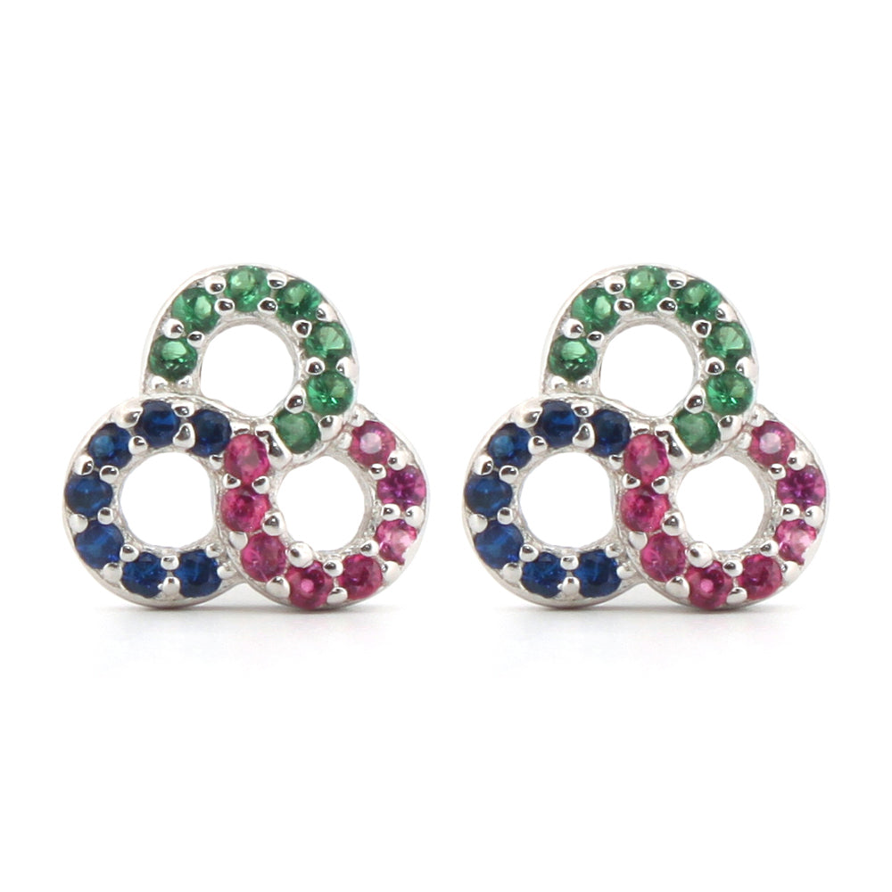 925 Silver Rhodium Plated Multi Col Cubic Zirconia Studs