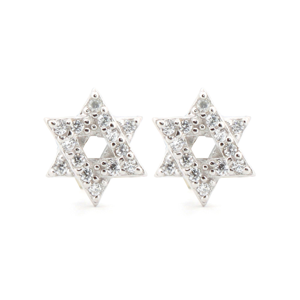 925 Silver Rhodium Plated Cubic Zirconia Set Star of David Studs