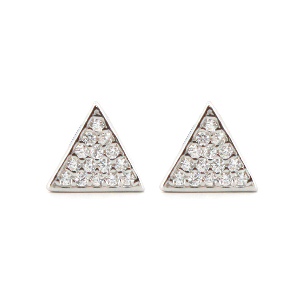 925 Silver Rhodium Plated Cubic Zirconia Set Triangle Studs