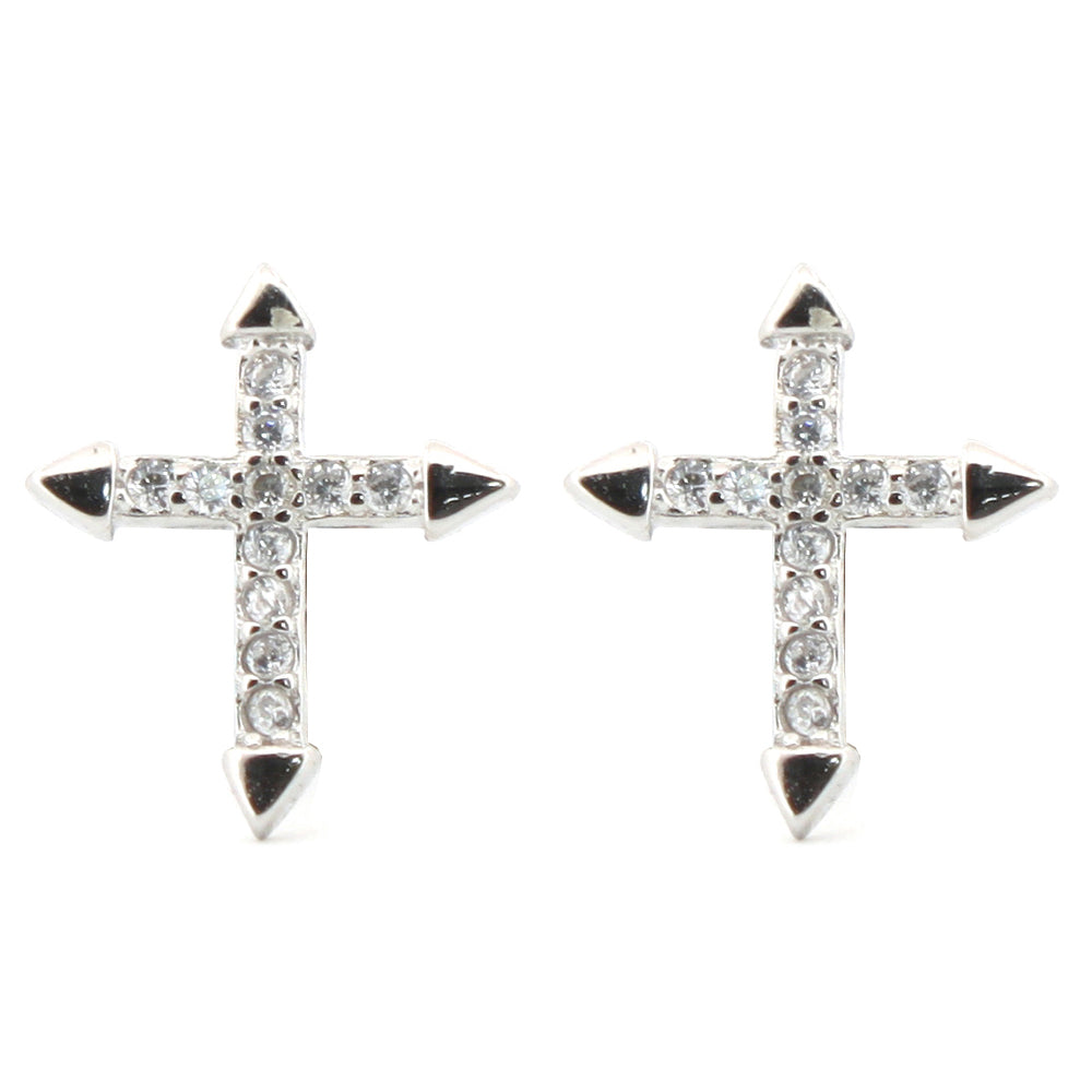 925 Silver Rhodium Plated Cubic Zirconia Set Cross Studs