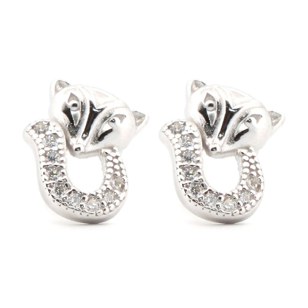 925 Silver Rhodium Plated Cubic Zirconia Set Cat Studs