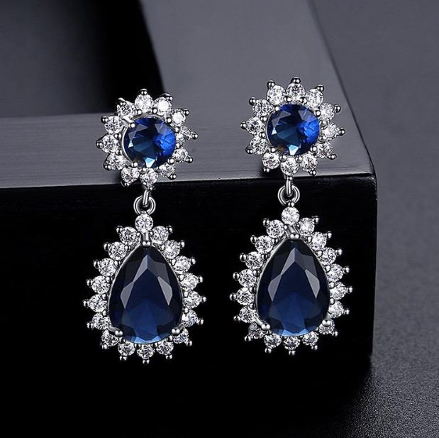 925 Silver Rhodium Plated Pear Shape Cluster Drops