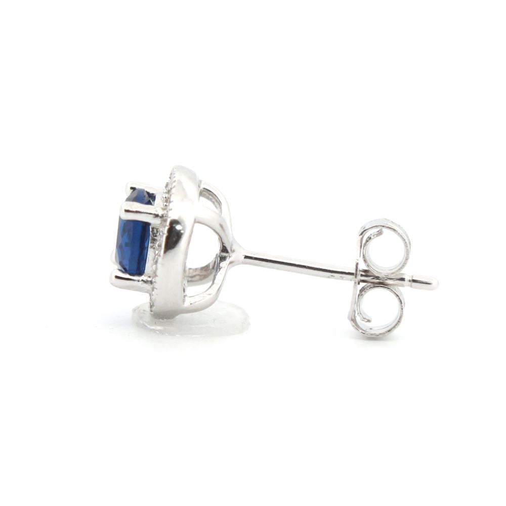 925 Silver Rhodium Halo Studs Sapphire Centre Cubic Zirconia