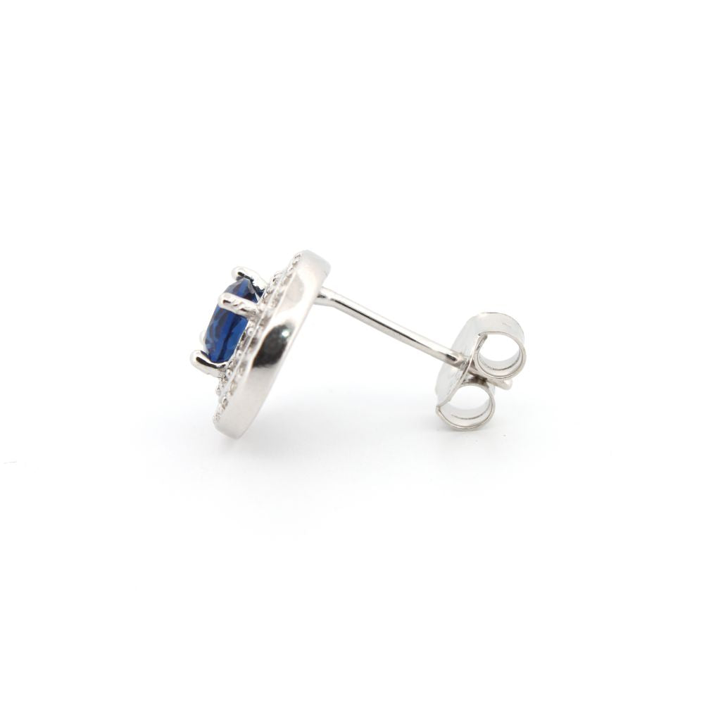 925 Silver Rhodium Halo Studs Sapphire Centre Cubic Zirconia