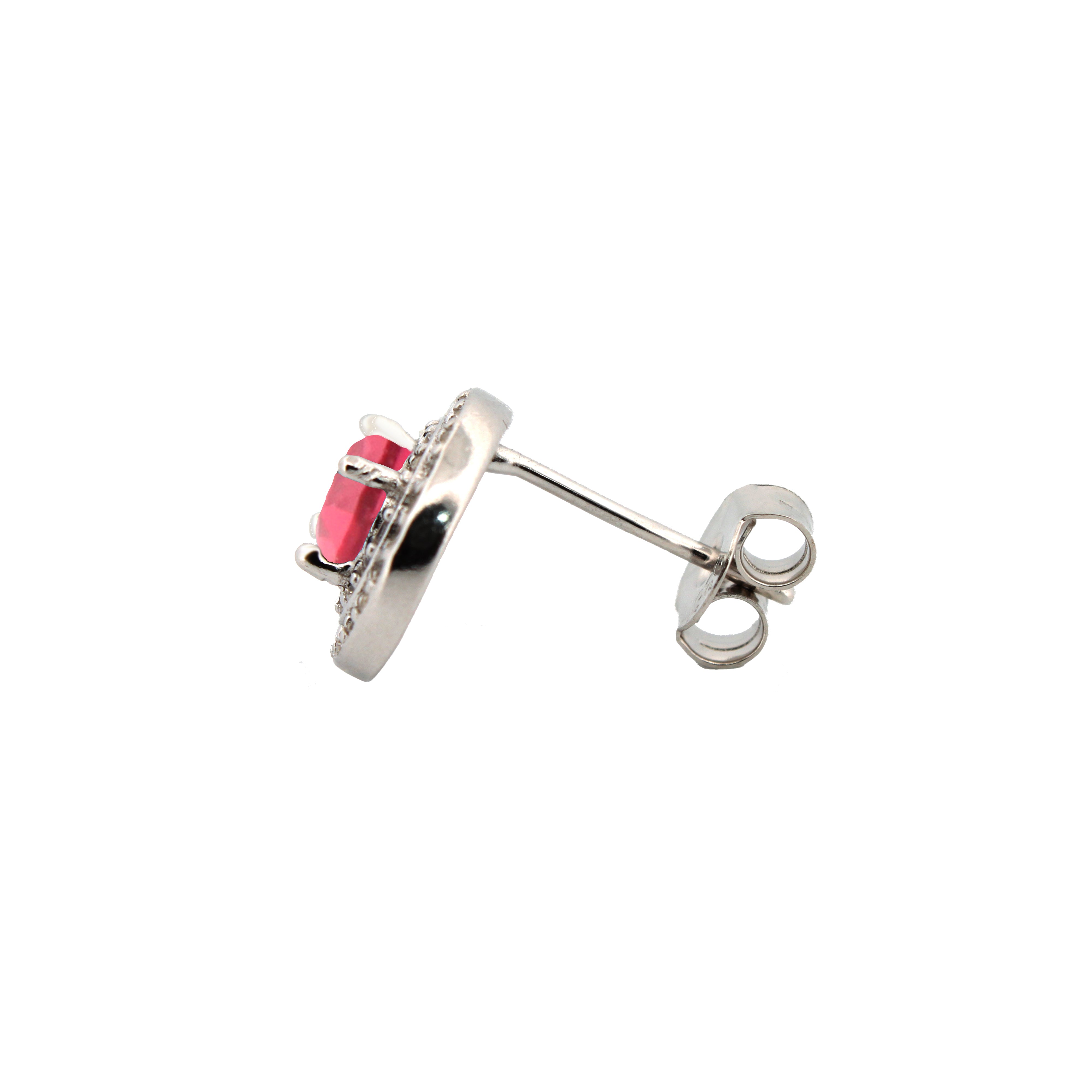 AES220R | 925 Silver Rhodium Halo Studs Ruby Centre CZ