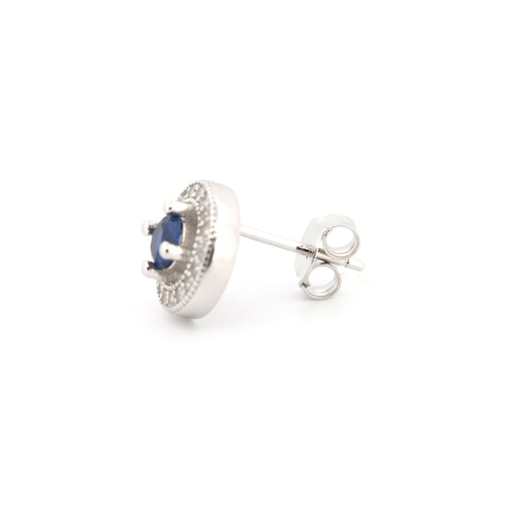 925 Silver Rhodium Halo Studs Sapphire Centre Cubic Zirconia