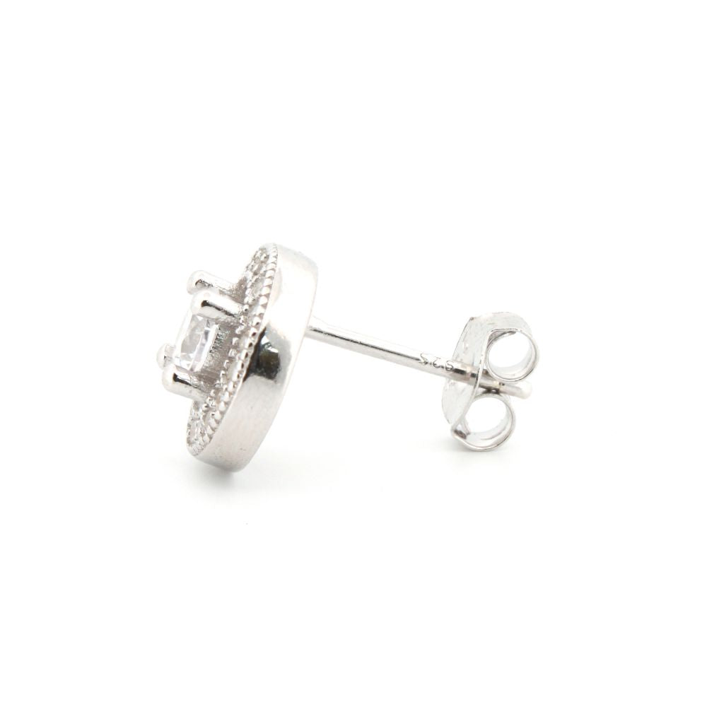 925 Silver Rhodium Halo Cubic Zirconia Studs White