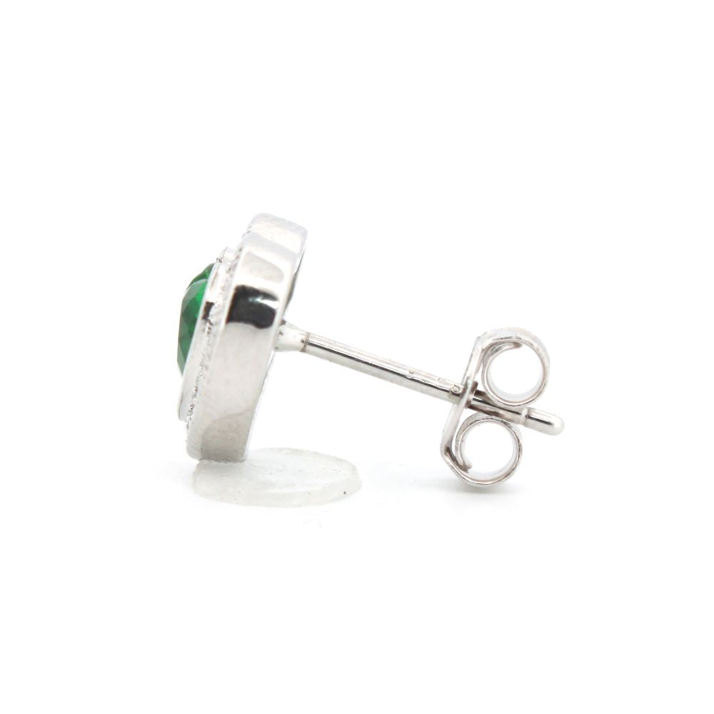 925 Silver Rhodium Heart Shape Studs Emerald Centre Cubic Zirconia