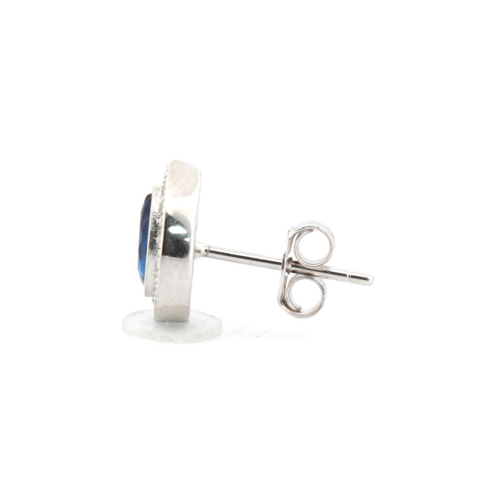 925 Silver Rhodium Pear Shape Studs Sapphire Centre Cubic Zirconia