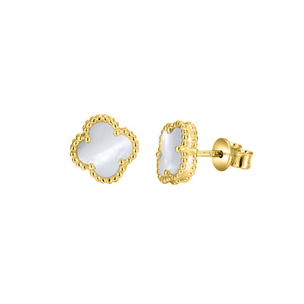 925 Silver 14ct Gold Plated MOP Clover Studs