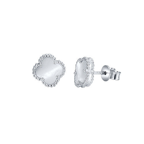 925 Silver Rhodium Clover Studs MOP
