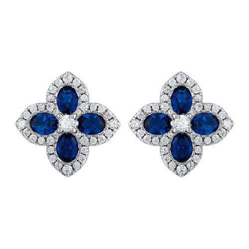 925 Silver 14ct Gold Plate Cubic Zirconia Set Clover Studs Blue